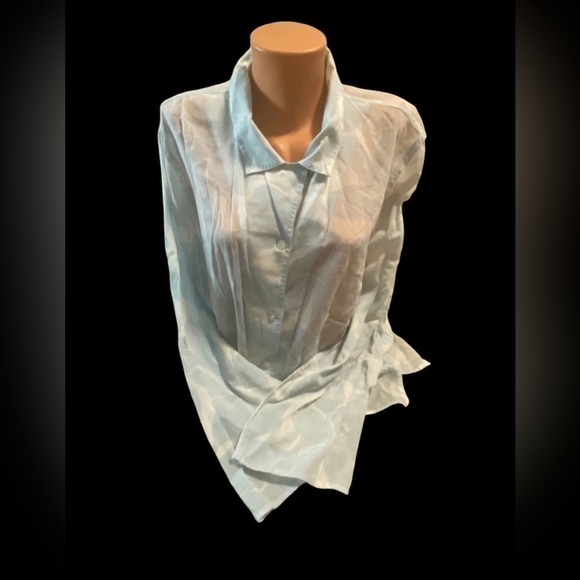 Elisabeth Liz Claiborne Floral Bell Sleeve Button Shirt Top 2X PLUS White Blue - Picture 14 of 14